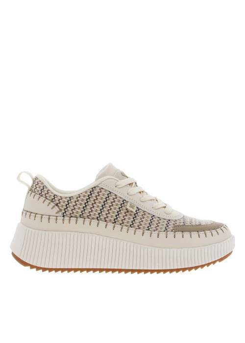 Baskets beige à plateforme avec semelle écrue et marron crantée et lacets plats
