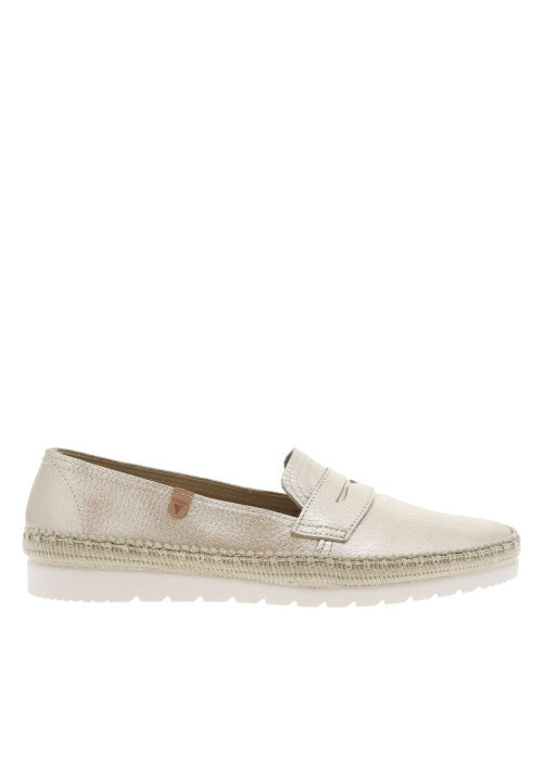Mocassins en cuir or satinés à semelle plate et à fermeture slip-on