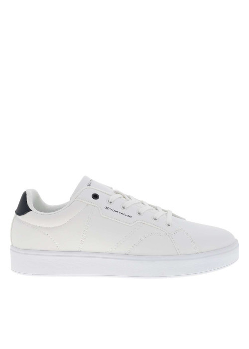 Tennis blanches à talon plat avec un logo embossé sur la languette