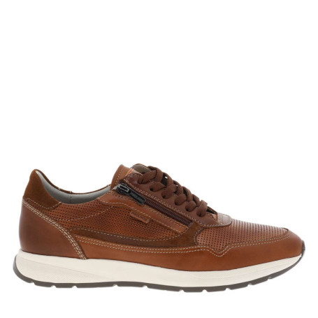 Sneakers cognac en cuir à talon plat avec des...