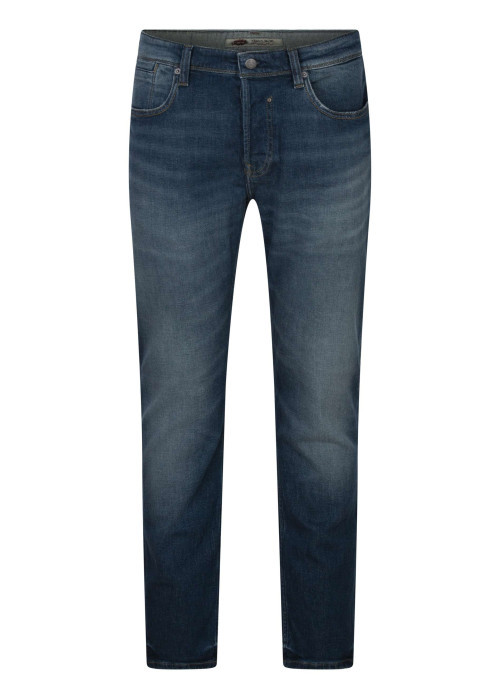 Jean en coton bleu indigo délavé avec une coupe droite et 5 poches