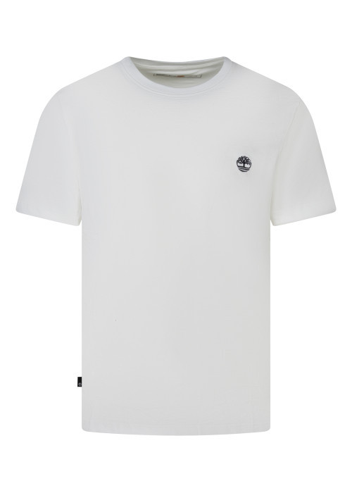 T-shirt blanc en coton biologique uni avec logo brodé coupe slim fit col rond à manches courtes