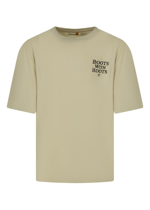 T-shirt en coton écru imprimé avec une coupe droite et des manches courtes