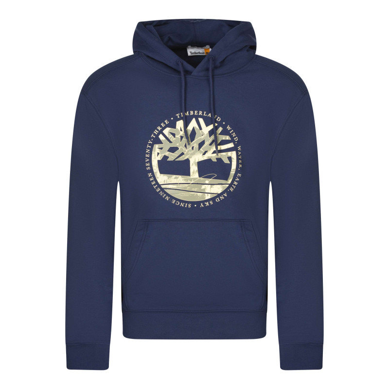 Timberland - Sweat à Capuche En Coton Mélangé Bleu Marine Imprimé Avec Une Coupe Droite - Bleu Foncé