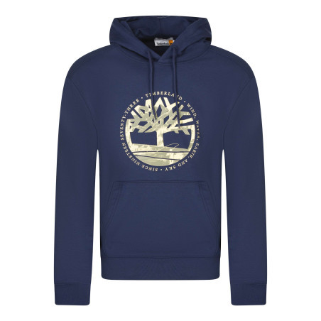 Sweat à capuche en coton mélangé bleu marine imprimé avec une coupe droite