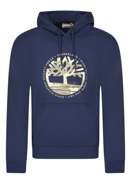 Sweat à capuche en coton mélangé bleu marine imprimé avec une coupe droite