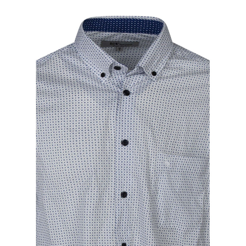 Bo - Chemise En Coton Blanche Et Bleue Avec Une Coupe Droite Et Un Col Américain - Blanc