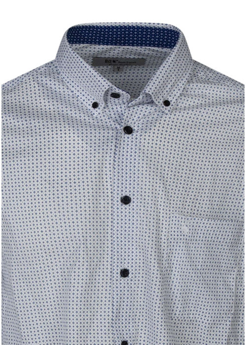 Chemise en coton blanche et bleue avec une coupe droite et un col américain