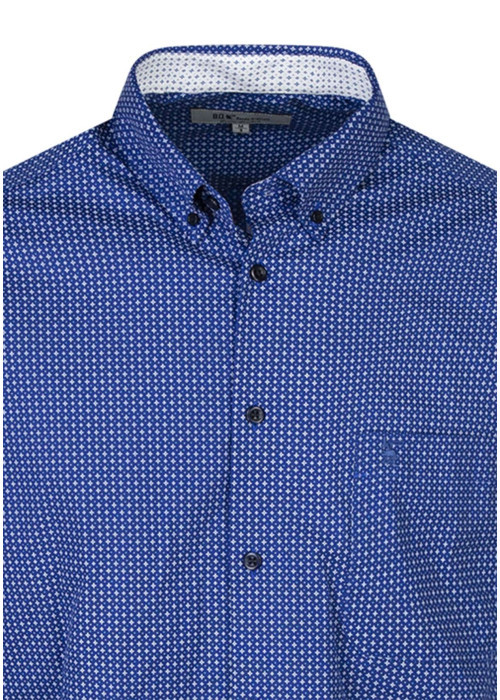 Chemise en coton bleu marine avec une coupe droite et un col américain