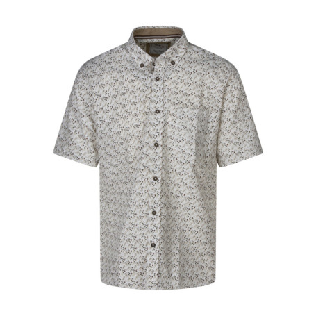 Chemise en coton mélangé écrue à motif floral...
