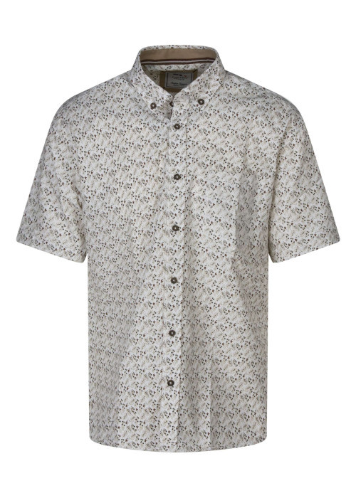 Chemise en coton mélangé écrue à motif floral avec une coupe droite