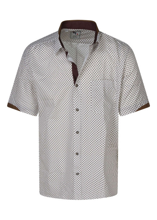 Chemise en coton blanche et marron à motifs avec une coupe droite