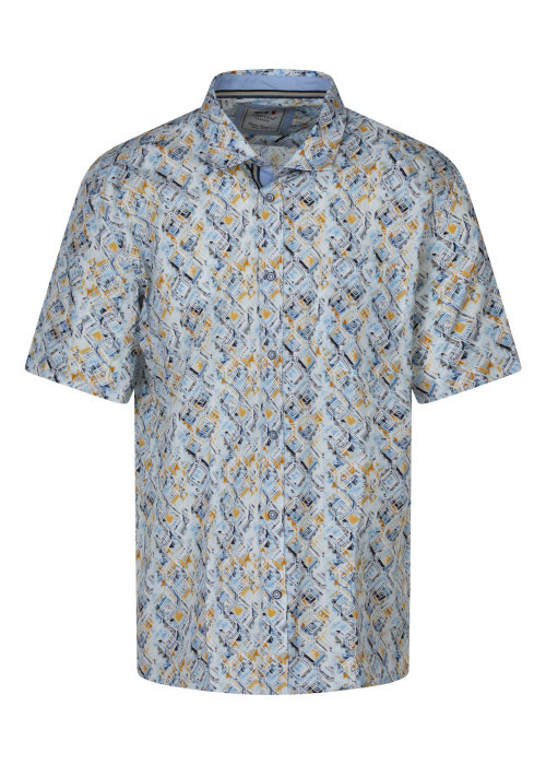 Chemise bleu clair en coton à motifs imprimés avec une coupe droite