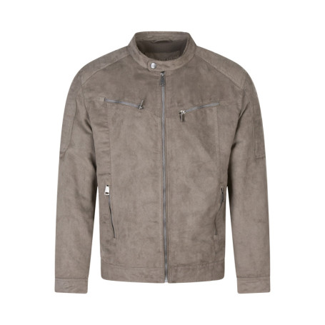 Blouson taupe uni avec un col motard et des...