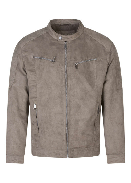 Blouson taupe uni avec un col motard et des manches longues