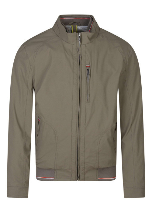 Blouson kaki uni avec une coupe droite, un col montant et 3 poches zippées