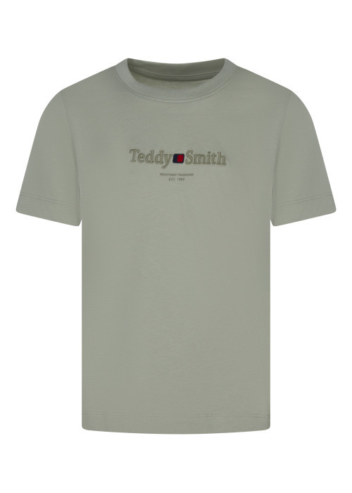 T-shirt en coton vert d'eau à coupe ajustée pourvu d'un col rond