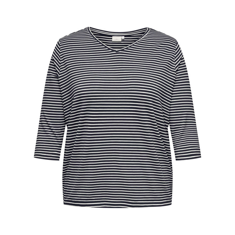 Only Carmakoma - T-shirt Marine à Rayures Avec Une Coupe Ajustée Et Des Manches 3/4 - Bleu Foncé Only Carmakoma - T-shirt Marine à Rayures Avec Une Coupe Ajustée Et Des Manches 3/4 - Bleu Foncé
