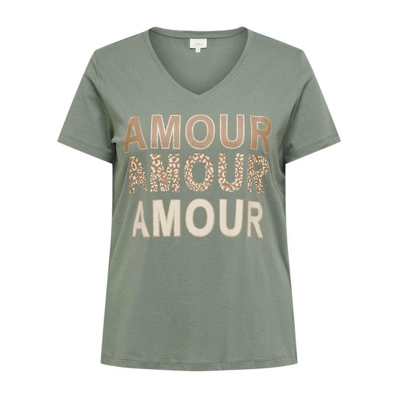 Only Carmakoma - T-shirt En Coton Biologique Kaki Avec Un Imprimé Et Une Coupe Ajustée - Vert Only Carmakoma - T-shirt En Coton Biologique Kaki Avec Un Imprimé Et Une Coupe Ajustée - Vert