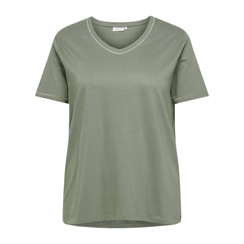 Only Carmakoma - T-shirt Kaki Uni Avec Une Coupe Ajustée Un Col V Et Des Manches Courtes - Vert Only Carmakoma - T-shirt Kaki Uni Avec Une Coupe Ajustée Un Col V Et Des Manches Courtes - Vert