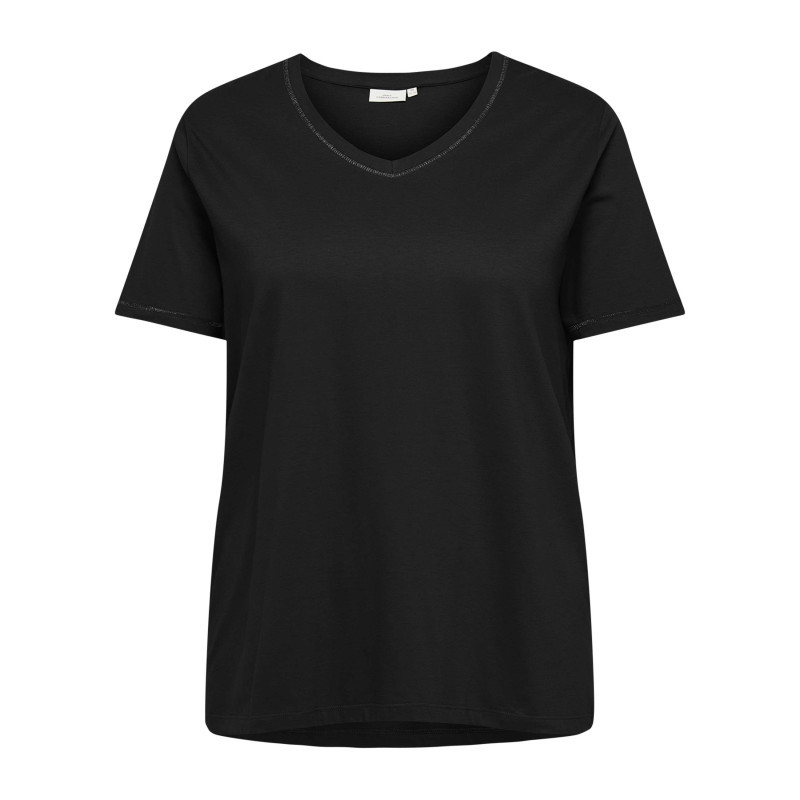 Only Carmakoma - T-shirt Noir Uni Avec Une Coupe Ajustée Un Col V Et Des Manches Courtes - Noir Only Carmakoma - T-shirt Noir Uni Avec Une Coupe Ajustée Un Col V Et Des Manches Courtes - Noir