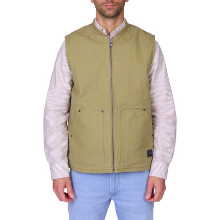 Blouson en coton kaki sans manche à coupe...