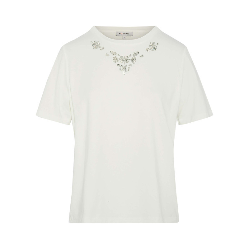 Morgan - T-shirt En Coton Blanc à Coupe Droite Pourvu D'un Col Rond Et De Manches Courtes - Blanc Morgan - T-shirt En Coton Blanc à Coupe Droite Pourvu D'un Col Rond Et De Manches Courtes - Blanc