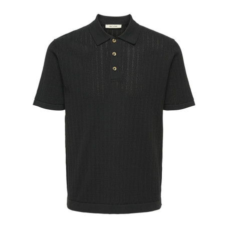 Polo en coton mélangé noir pourvu d'un col...
