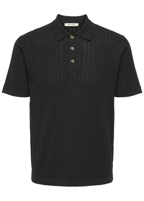 Polo en coton mélangé noir pourvu d'un col boutonnée et de manches courtes