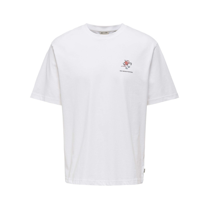 Only&sons - T-shirt En Coton Blanc Uni Pourvu D'un Imprimé Souris Et D'un Col Rond - Blanc Only&sons - T-shirt En Coton Blanc Uni Pourvu D'un Imprimé Souris Et D'un Col Rond - Blanc