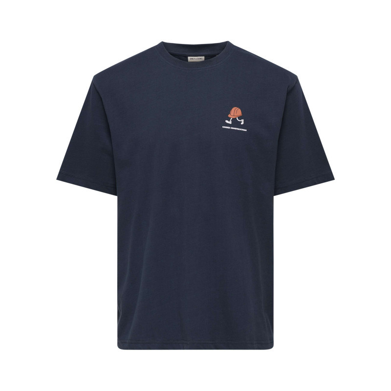 Only&sons - T-shirt En Coton Marine Uni Pourvu D'un Imprimé Casque De Chantier - Bleu Foncé Only&sons - T-shirt En Coton Marine Uni Pourvu D'un Imprimé Casque De Chantier - Bleu Foncé