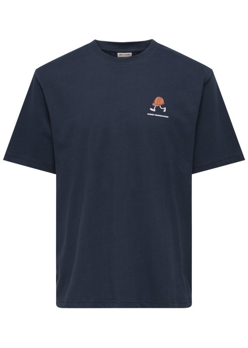 T-shirt en coton marine uni pourvu d'un imprimé casque de chantier