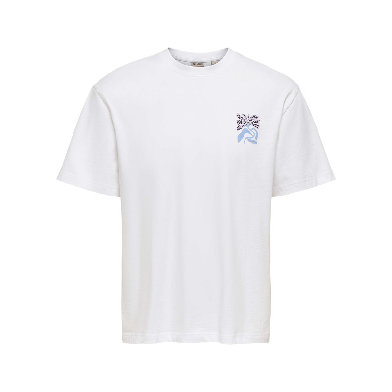 Only&sons - T-shirt En Coton Biologique Blanc Uni Pourvu D'un Imprimé Fleur - Blanc Only&sons - T-shirt En Coton Biologique Blanc Uni Pourvu D'un Imprimé Fleur - Blanc