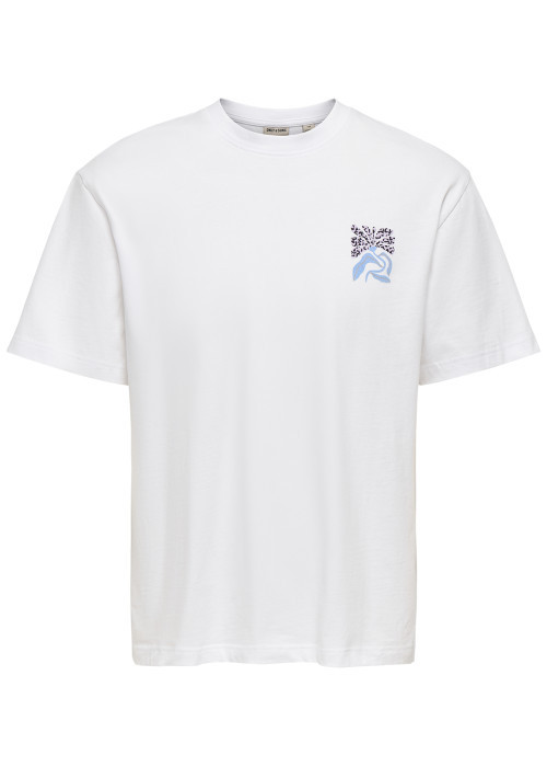 T-shirt en coton biologique blanc uni pourvu d'un imprimé fleur