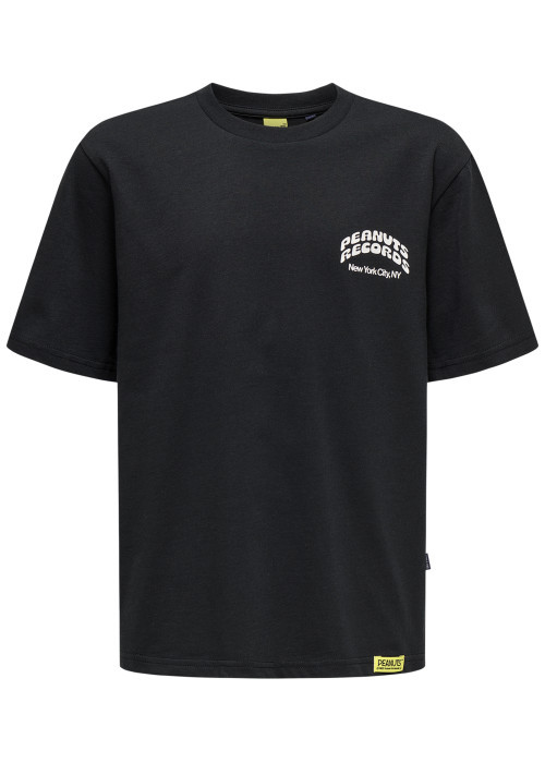 T-shirt en coton noir uni pourvu d'un imprimé snoopy et d'un col rond