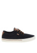 Thumbnail Baskets skate bleu marine avec un talon plat et des lacets ronds marron