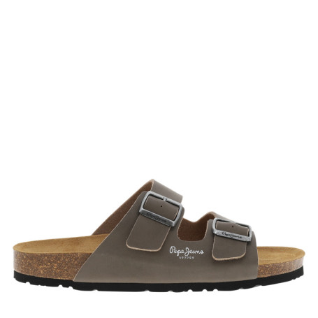 Mules grises à talon plat avec une fermeture à...