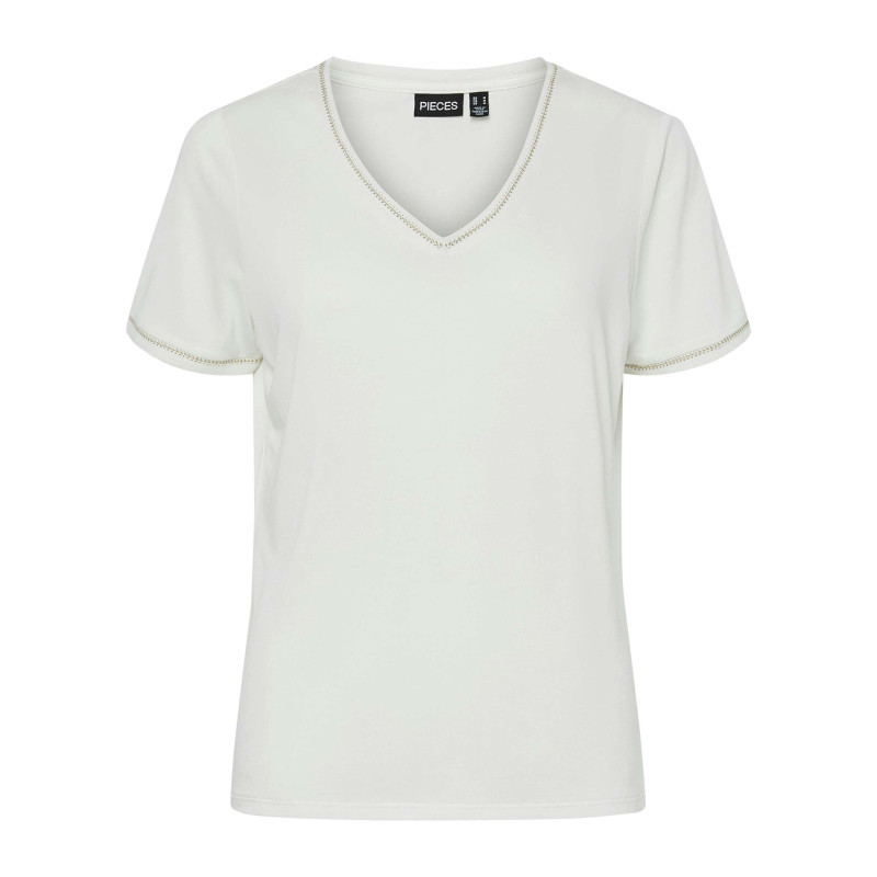 Pieces - T-shirt Blanc à Coupe Droite Pourvu D'un Col V Et De Manches Courtes - Blanc Pieces - T-shirt Blanc à Coupe Droite Pourvu D'un Col V Et De Manches Courtes - Blanc