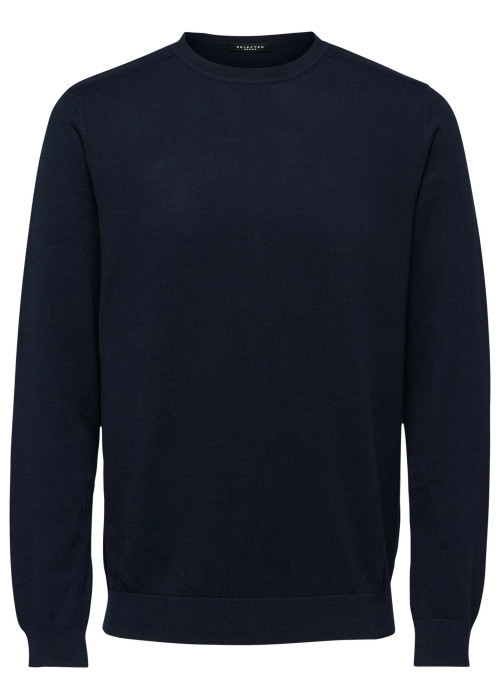 Pull en coton marine uni pourvu d'une coupe droite et d'un col rond