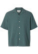 Thumbnail Chemise en coton verte unie pourvue d'une coupe droite et d'un col cubain