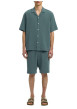 Thumbnail Chemise en coton verte unie pourvue d'une coupe droite et d'un col cubain - Image 2
