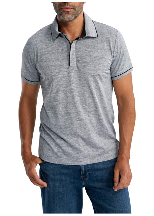 Polo en coton gris uni pourvu de manches courtes et d'un col boutonné