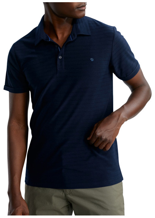Polo marine à rayures pourvu de manches courtes et d'un col boutonné
