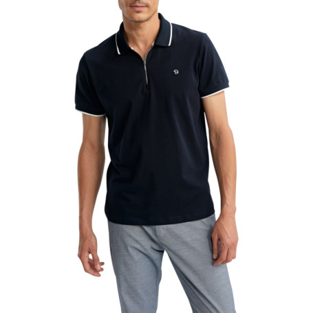 Polo en coton marine uni pourvu de manches...