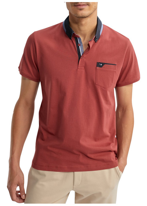 Polo en coton rouge uni pourvu de manches courtes et d'un col américain
