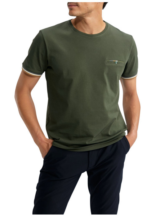 T-shirt en coton kaki uni pourvu de manches courtes et d'un col rond