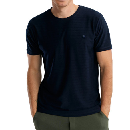 T-shirt marine à rayures pourvu de manches...