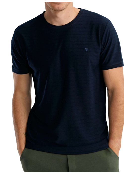 T-shirt marine à rayures pourvu de manches courtes et d'un col rond