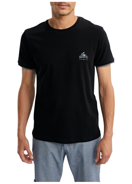 T-shirt en coton noir uni pourvu d'un col rond...