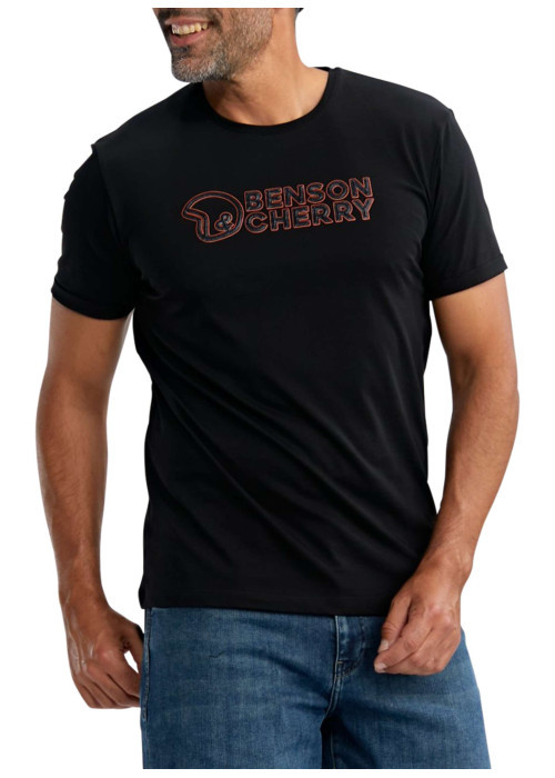 T-shirt en coton noir uni pourvu de manches courtes et d'un col rond